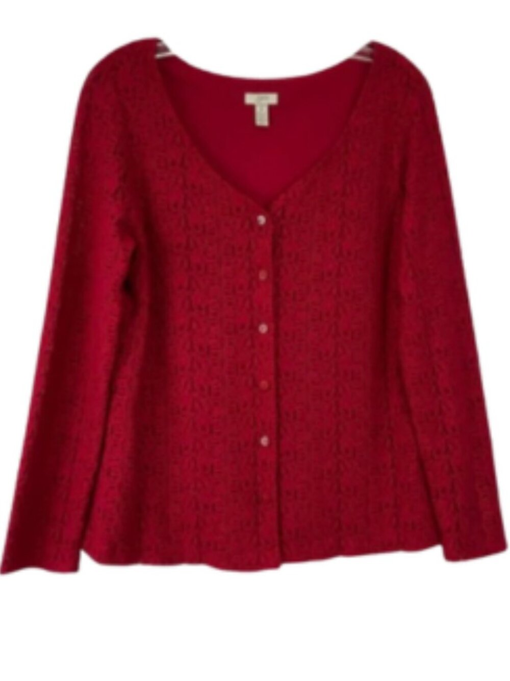J. Jill NWT Knit Lace Open Weave Cardigan Top V-Neck Red Stretch Lined, Medium - Picture 2 of 12
